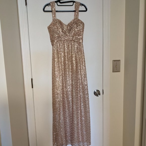 amsale rose gold sequin dress Karissa Long Sleeve Sequin Formal Dress